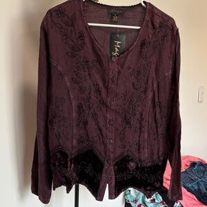 Magic Women's Dark Purple Embroidered Blouse